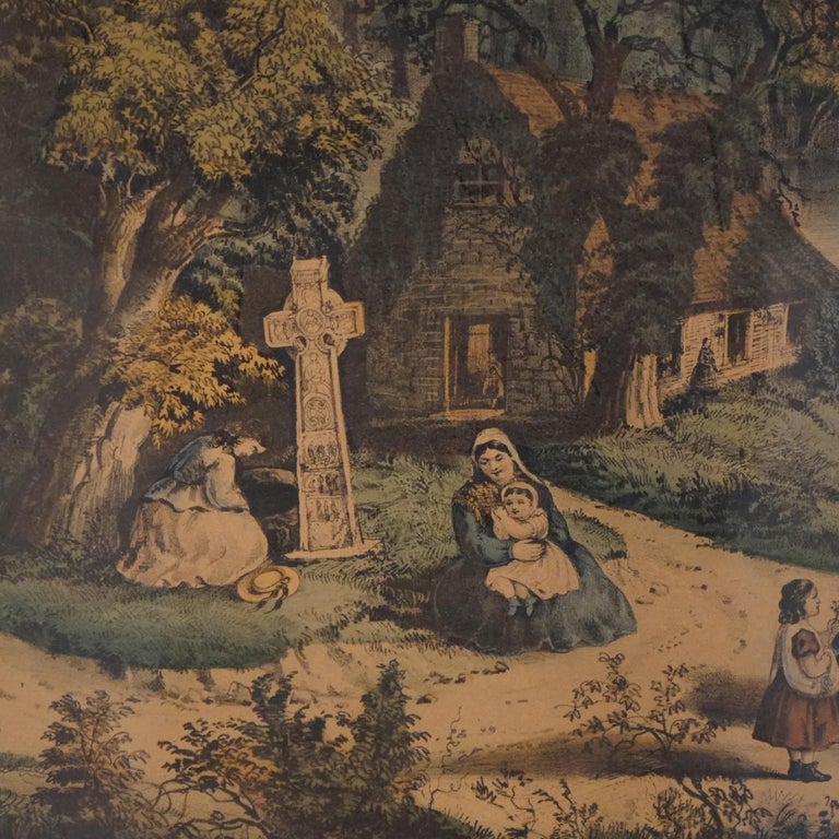 Antique Currier & Ives Print - The Meeting Of The Waters 19th C