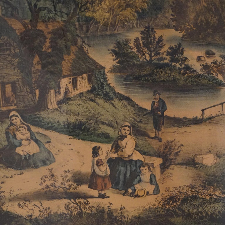 Antique Currier & Ives Print - The Meeting Of The Waters 19th C