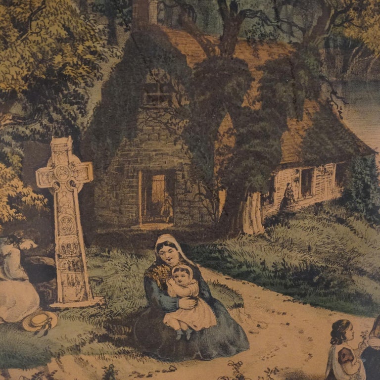 Antique Currier & Ives Print - The Meeting Of The Waters 19th C
