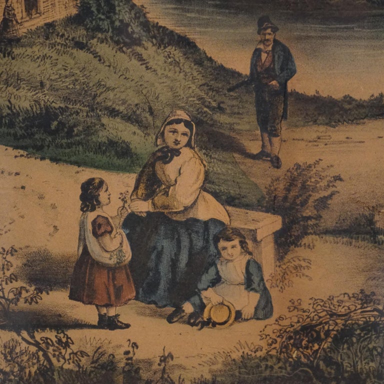 Antique Currier & Ives Print - The Meeting Of The Waters 19th C