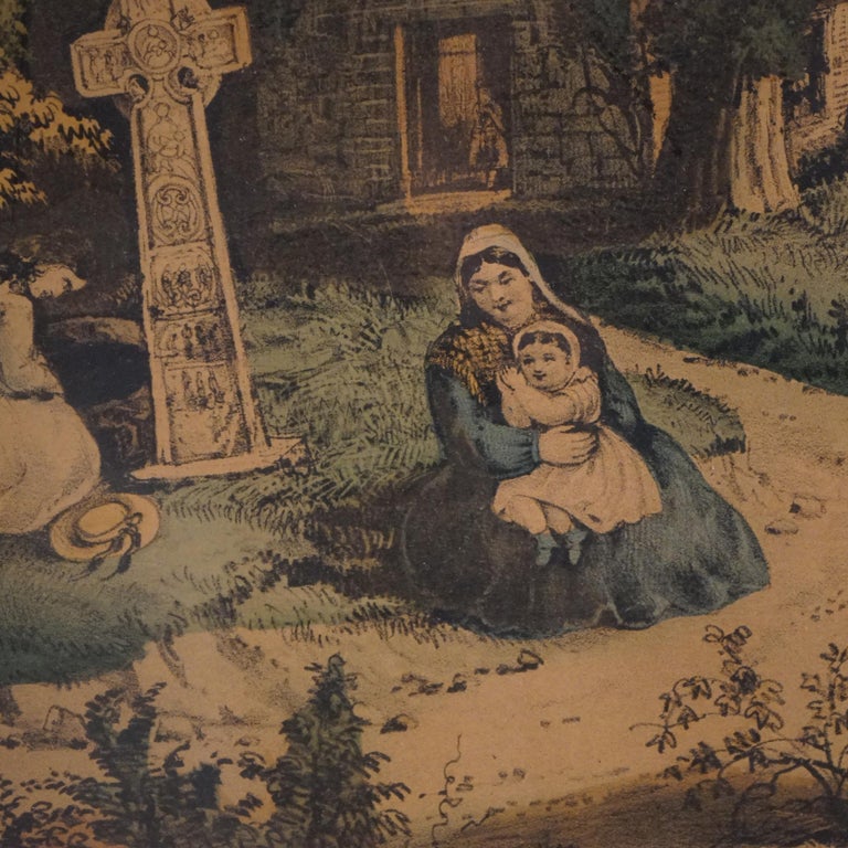 Antique Currier & Ives Print - The Meeting Of The Waters 19th C