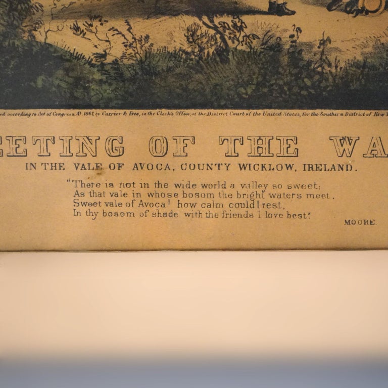 Antique Currier & Ives Print - The Meeting Of The Waters 19th C