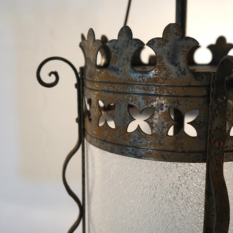 Three Gothic Yellin & Bach Style Arts & Crafts Wrought Iron Hanging Lights C1920