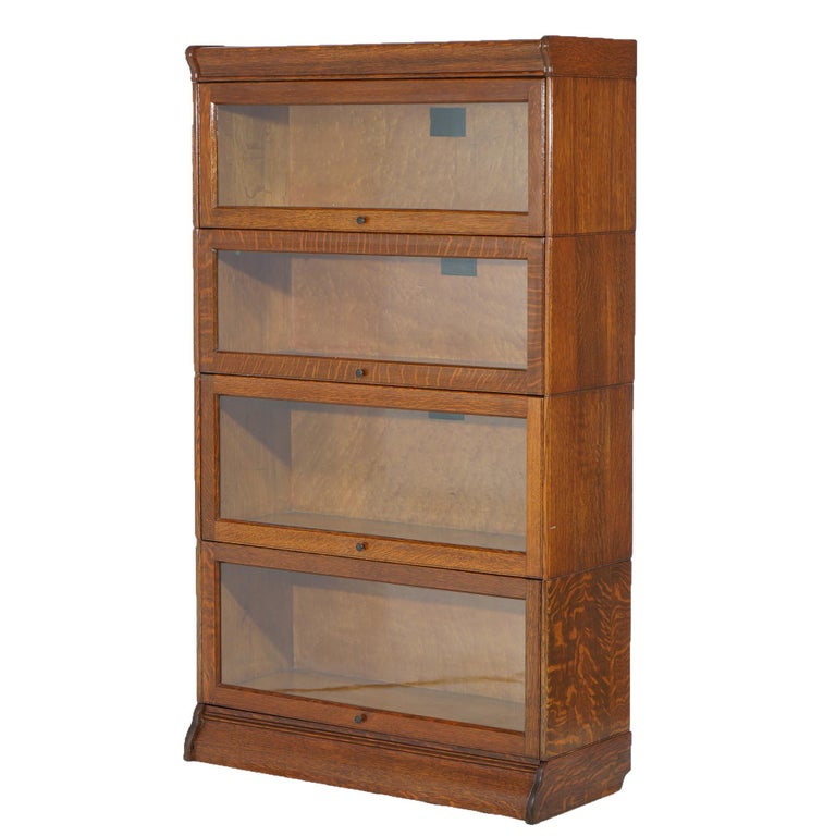Antique Arts & Crafts Oak Four Stack Barrister Bookcase by Hale, circa 1910