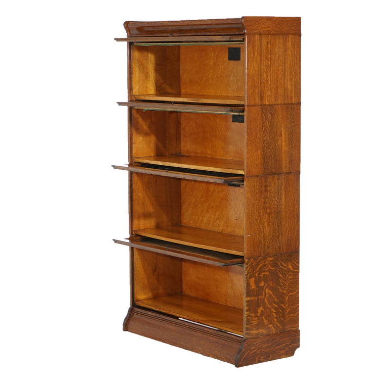 Antique Arts & Crafts Oak Four Stack Barrister Bookcase by Hale, circa 1910