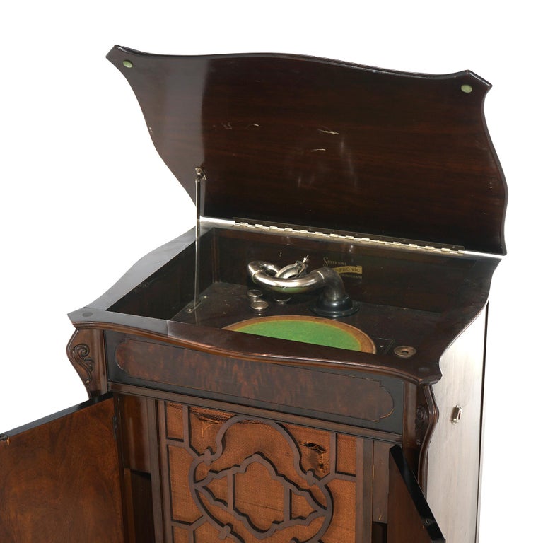 Antique Victorian Victrola Silvertone Tru-Phonic Phonograph, Mahogany Case C1930