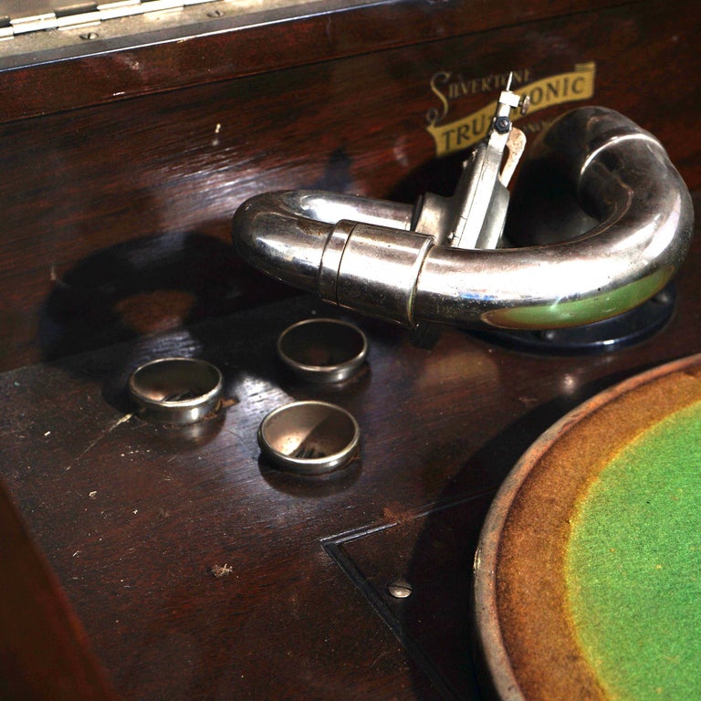Antique Victorian Victrola Silvertone Tru-Phonic Phonograph, Mahogany Case C1930