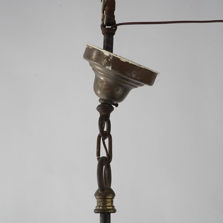 Three Gothic Yellin & Bach Style Arts & Crafts Wrought Iron Hanging Lights C1920
