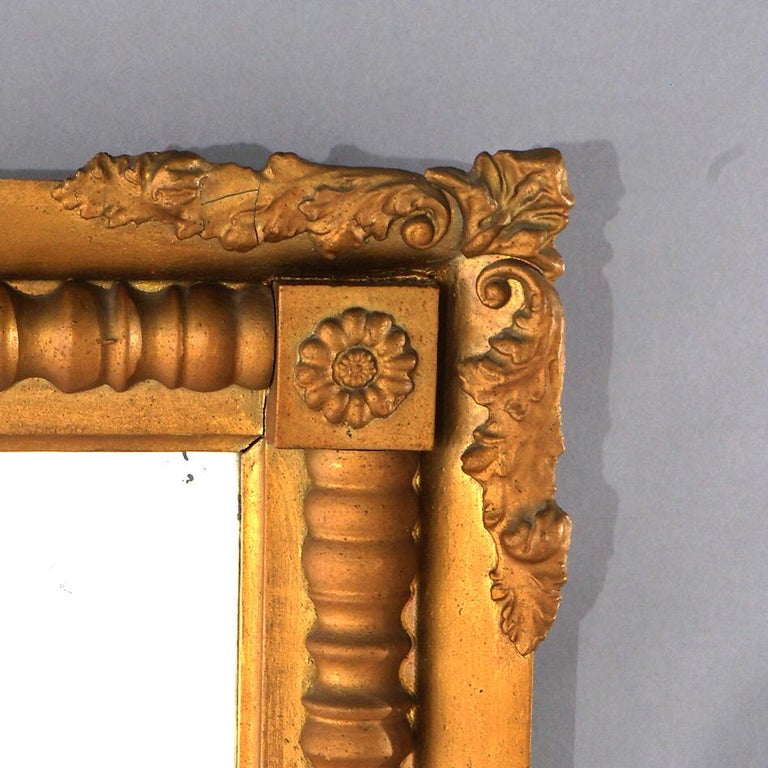 Antique American Classical Empire Balustrade Giltwood Wall Mirror C1830