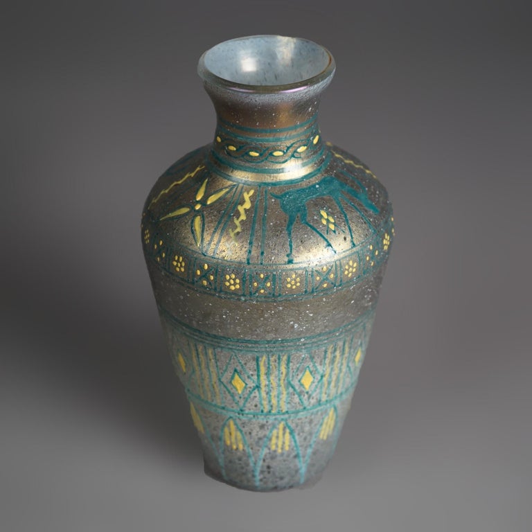 Antique Mount Washington Egyptian Revival Figural Art Glass Vase Circa 1900