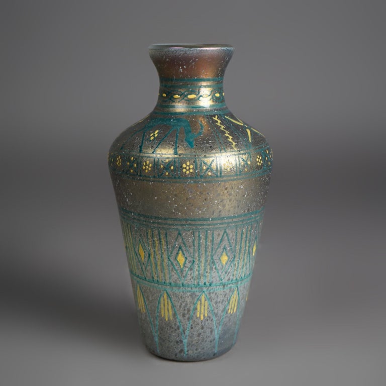 Antique Mount Washington Egyptian Revival Figural Art Glass Vase Circa 1900