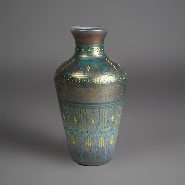 Antique Mount Washington Egyptian Revival Figural Art Glass Vase Circa 1900