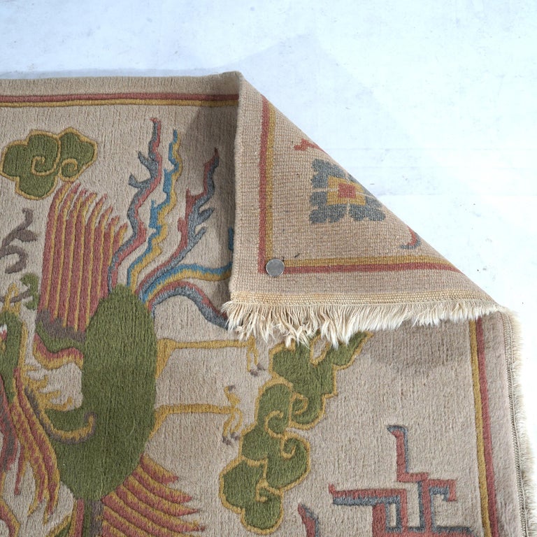 Tibetan Inspired Chinese Nichols Oriental Rug with Stylized Birds & Clouds 20thC