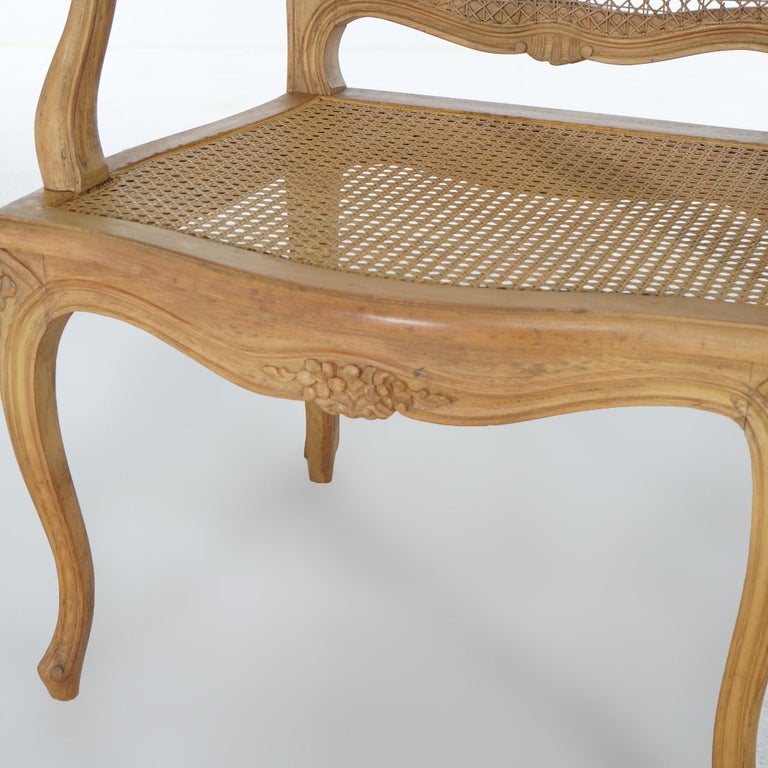 Antique French Louis XV Fruitwood & Cane Arm Chair Circa 1900