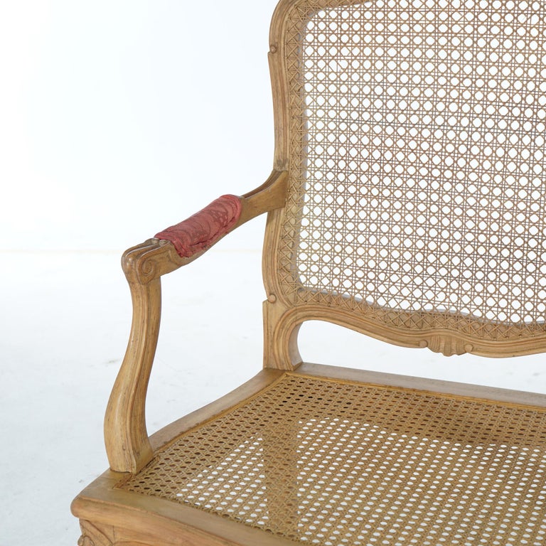 Antique French Louis XV Fruitwood & Cane Arm Chair Circa 1900