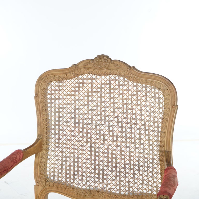 Antique French Louis XV Fruitwood & Cane Arm Chair Circa 1900