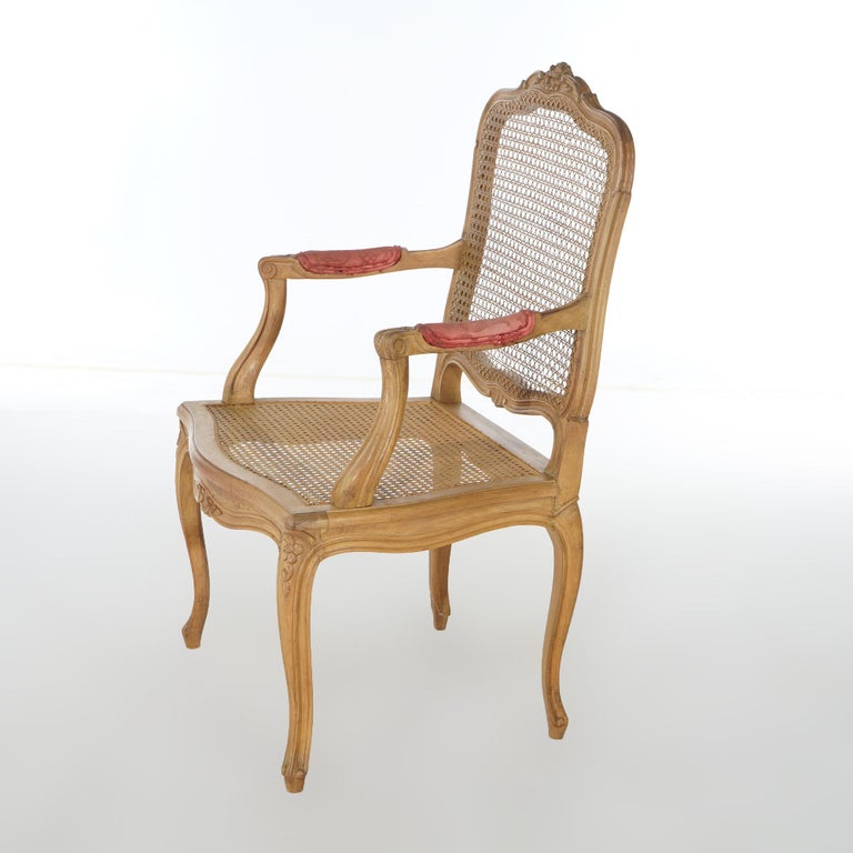 Antique French Louis XV Fruitwood & Cane Arm Chair Circa 1900