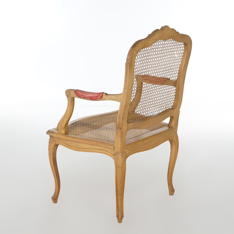 Antique French Louis XV Fruitwood & Cane Arm Chair Circa 1900