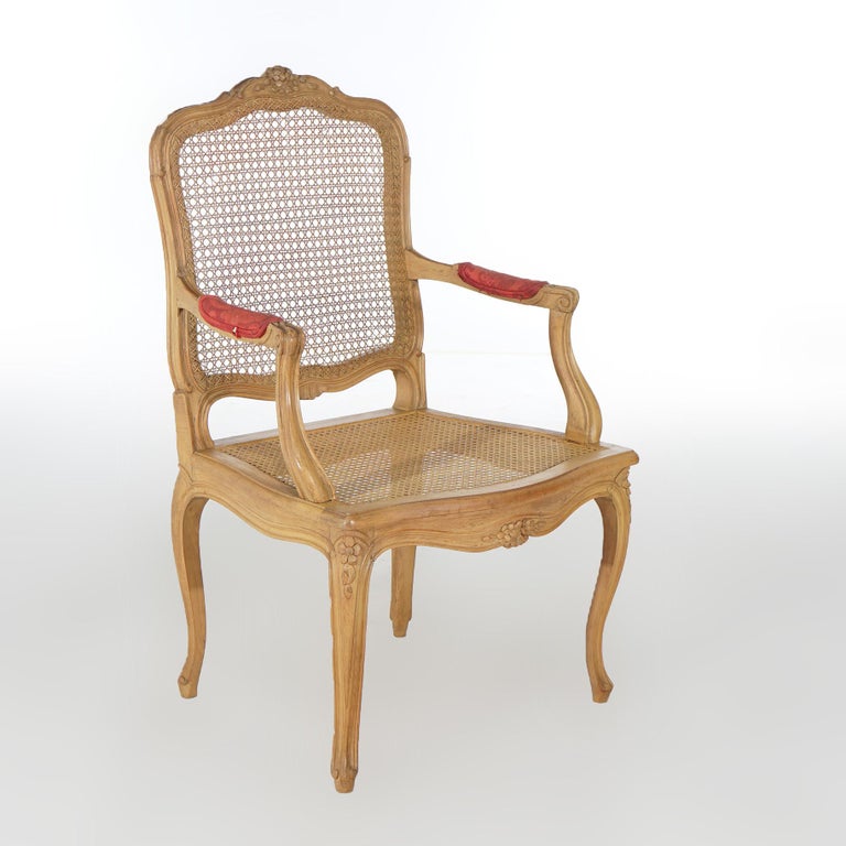 Antique French Louis XV Fruitwood & Cane Arm Chair Circa 1900