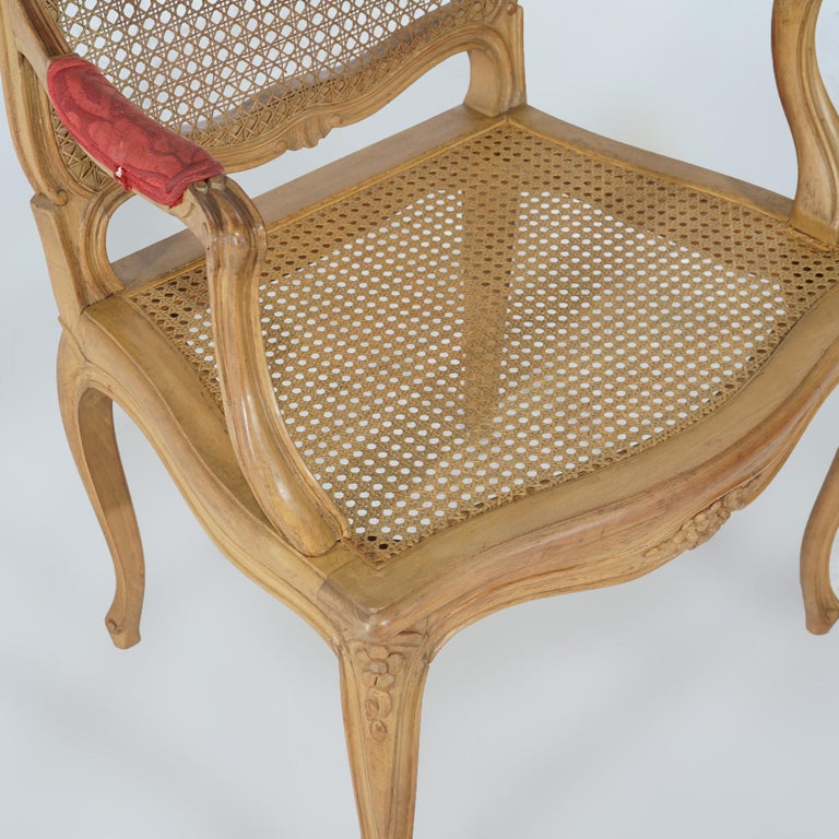Antique French Louis XV Fruitwood & Cane Arm Chair Circa 1900