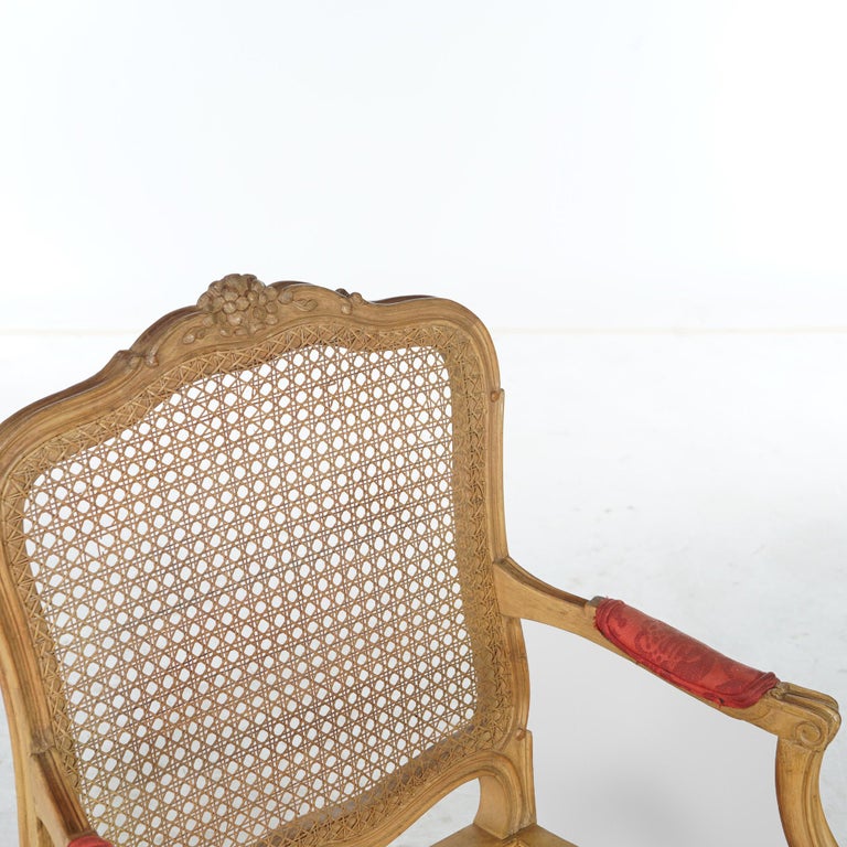 Antique French Louis XV Fruitwood & Cane Arm Chair Circa 1900