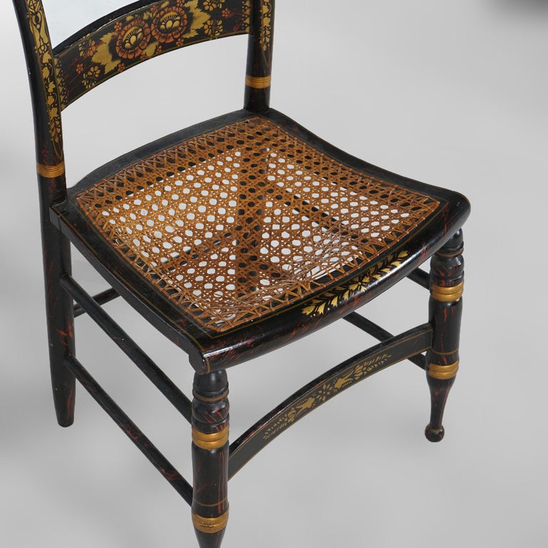 Four Antique Stenciled Hitchcock Style Side Chairs Signed Walter Smith, 19th C