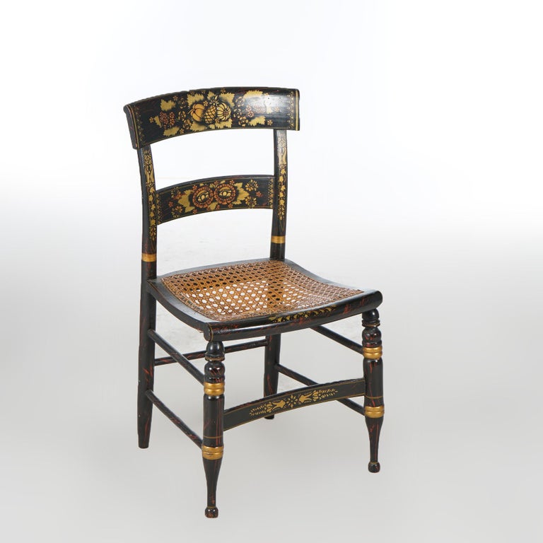 Four Antique Stenciled Hitchcock Style Side Chairs Signed Walter Smith, 19th C
