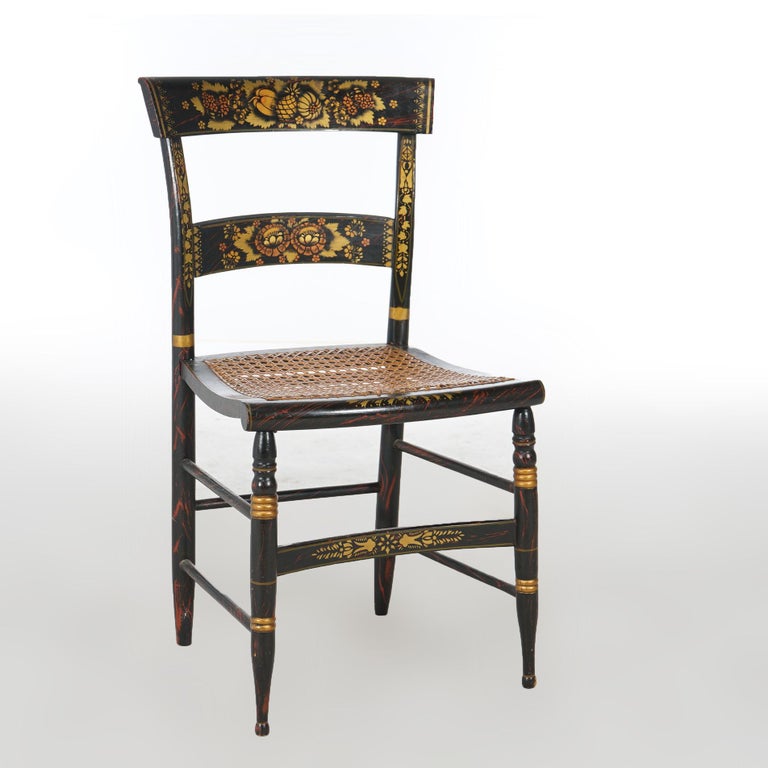 Four Antique Stenciled Hitchcock Style Side Chairs Signed Walter Smith, 19th C