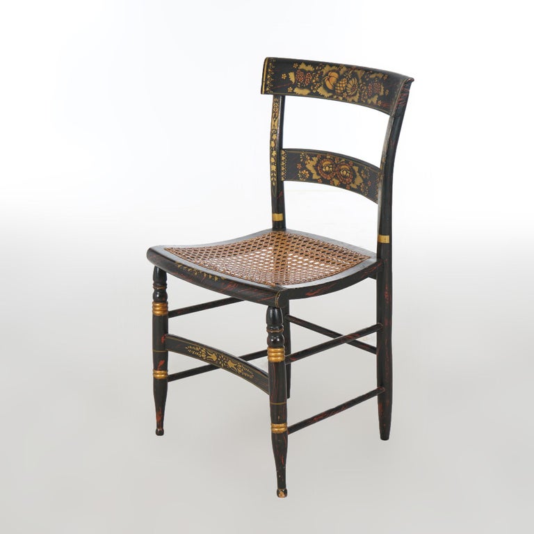 Four Antique Stenciled Hitchcock Style Side Chairs Signed Walter Smith, 19th C