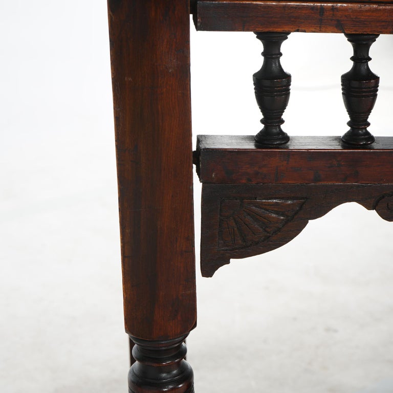 Antique Carved Mahogany Hall Tree with Decorative Tile And Mirror C1900
