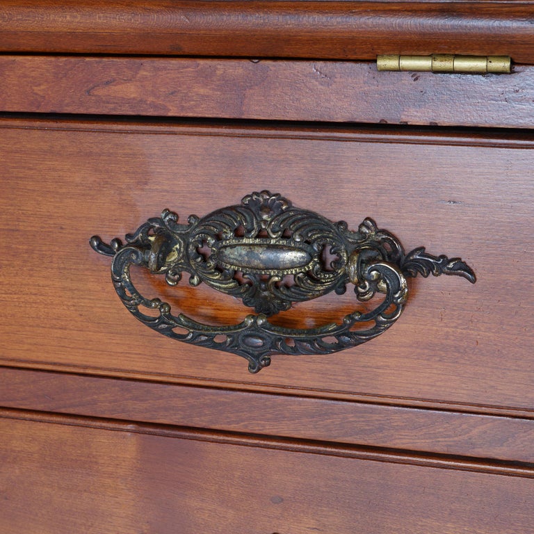 Sheraton Cherry Drop Front Desk with Graduated Drawers & Brass Gallery, C1820