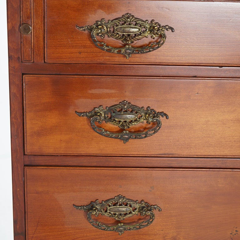 Sheraton Cherry Drop Front Desk with Graduated Drawers & Brass Gallery, C1820