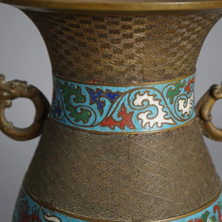 Antique Chinese Bronze Cloisonne Enameled Double Handled Vase C1910