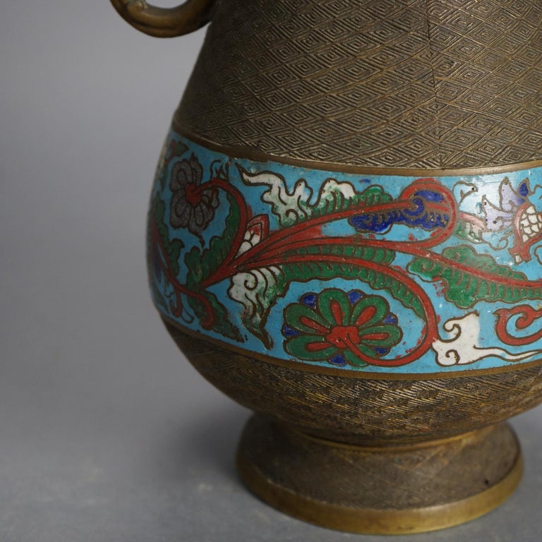Antique Chinese Bronze Cloisonne Enameled Double Handled Vase C1910