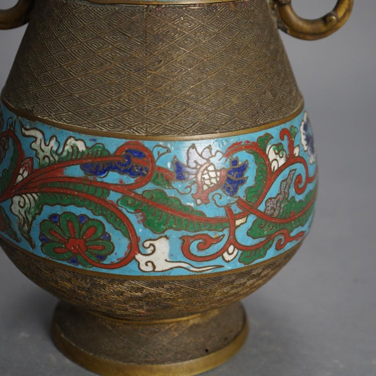 Antique Chinese Bronze Cloisonne Enameled Double Handled Vase C1910