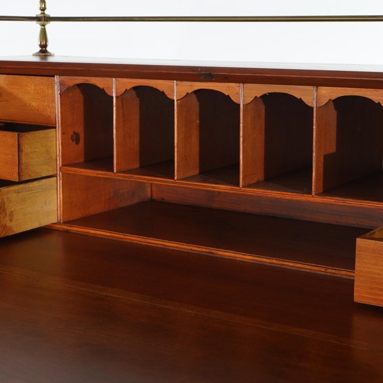 Sheraton Cherry Drop Front Desk with Graduated Drawers & Brass Gallery, C1820
