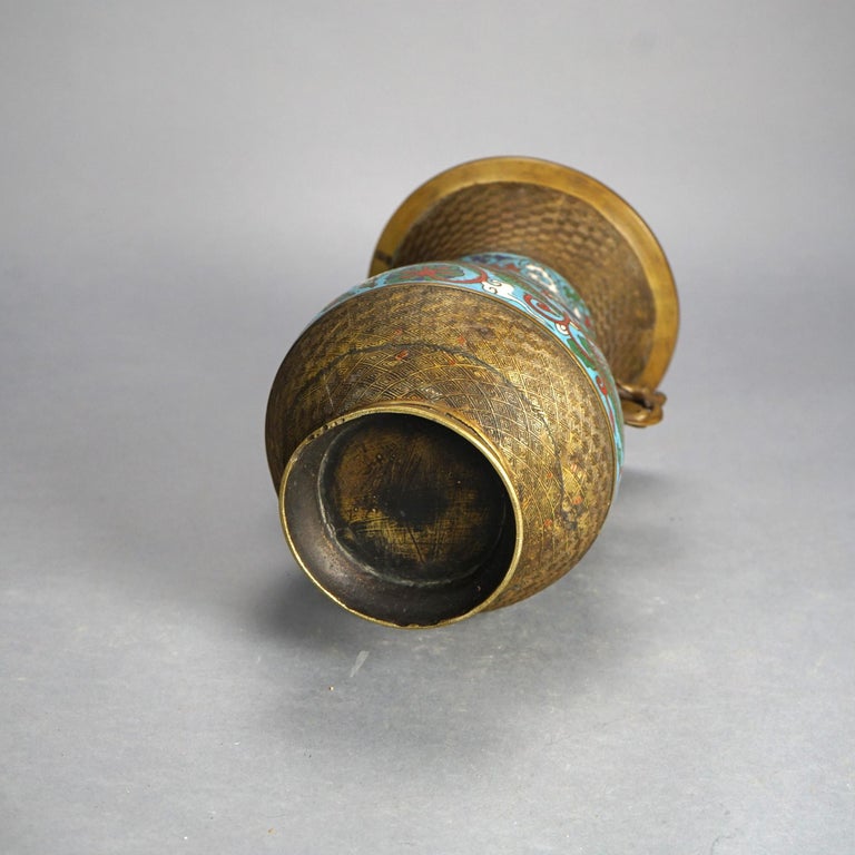 Antique Chinese Bronze Cloisonne Enameled Double Handled Vase C1910