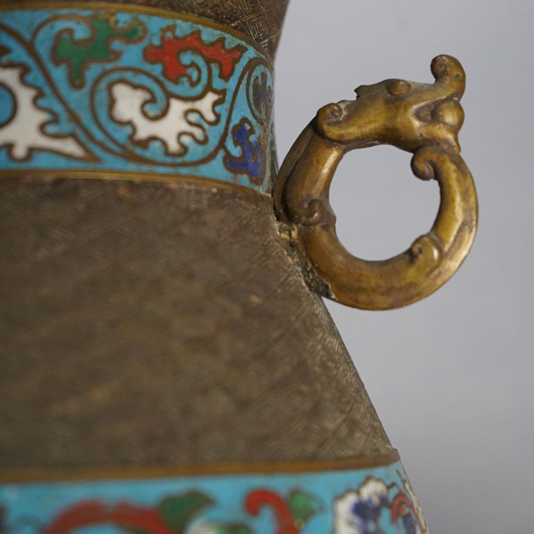 Antique Chinese Bronze Cloisonne Enameled Double Handled Vase C1910