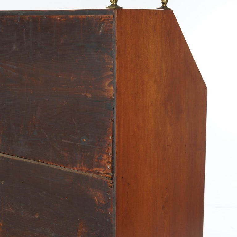 Sheraton Cherry Drop Front Desk with Graduated Drawers & Brass Gallery, C1820