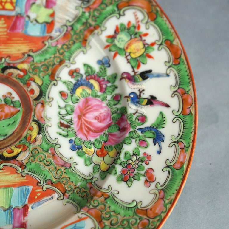 Three Antique Chinese Rose Medallion Porcelain Low Bowls with Genre Scenes C1900