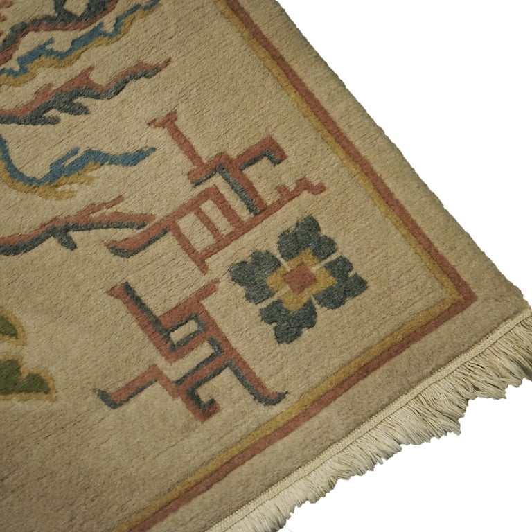 Tibetan Inspired Chinese Nichols Oriental Rug with Stylized Birds & Clouds 20thC
