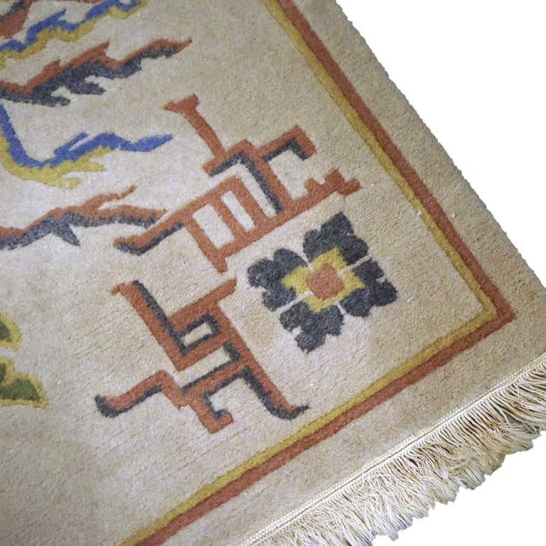 Tibetan Inspired Chinese Nichols Oriental Rug with Stylized Birds & Clouds 20thC