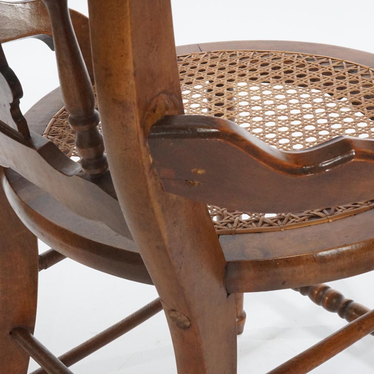 Antique Set of Four Victorian Walnut, Burl & Cane Seat Dining Chairs, Circa 1890
