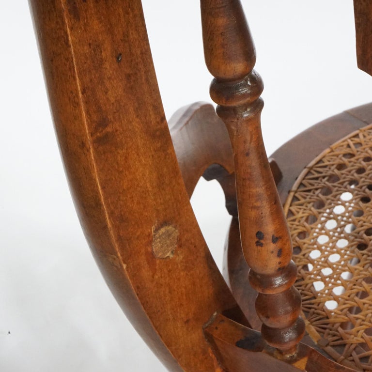 Antique Set of Four Victorian Walnut, Burl & Cane Seat Dining Chairs, Circa 1890