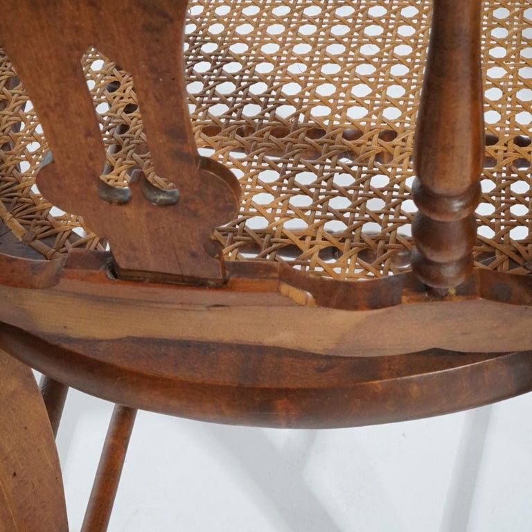 Antique Set of Four Victorian Walnut, Burl & Cane Seat Dining Chairs, Circa 1890