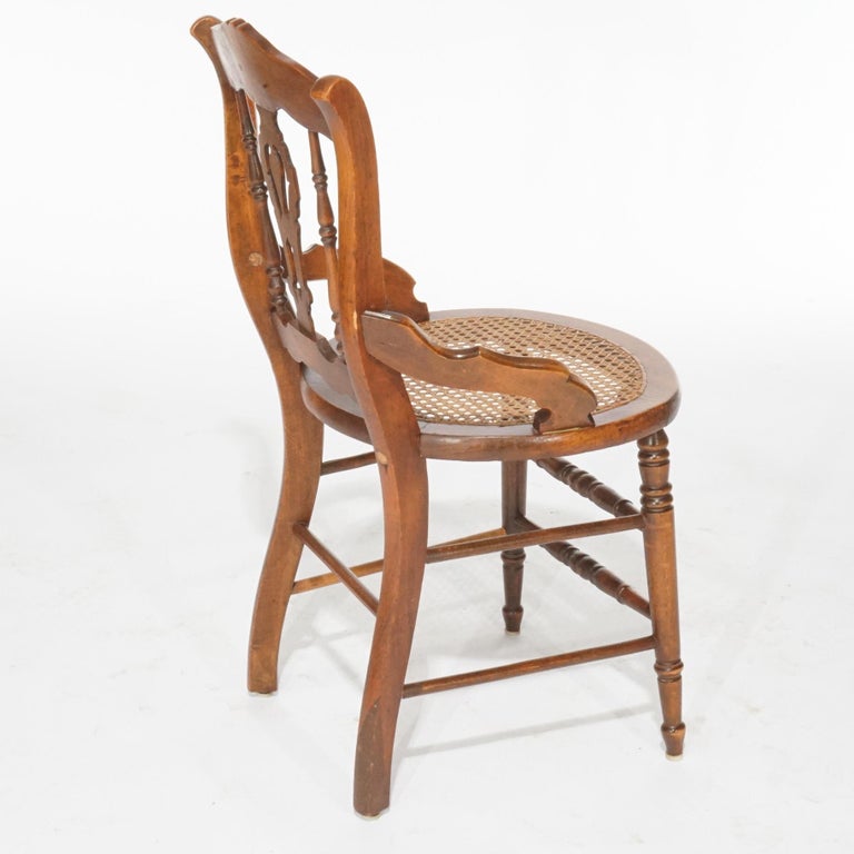 Antique Set of Four Victorian Walnut, Burl & Cane Seat Dining Chairs, Circa 1890