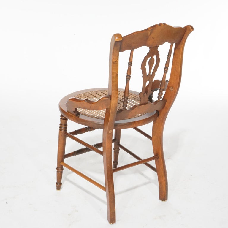 Antique Set of Four Victorian Walnut, Burl & Cane Seat Dining Chairs, Circa 1890