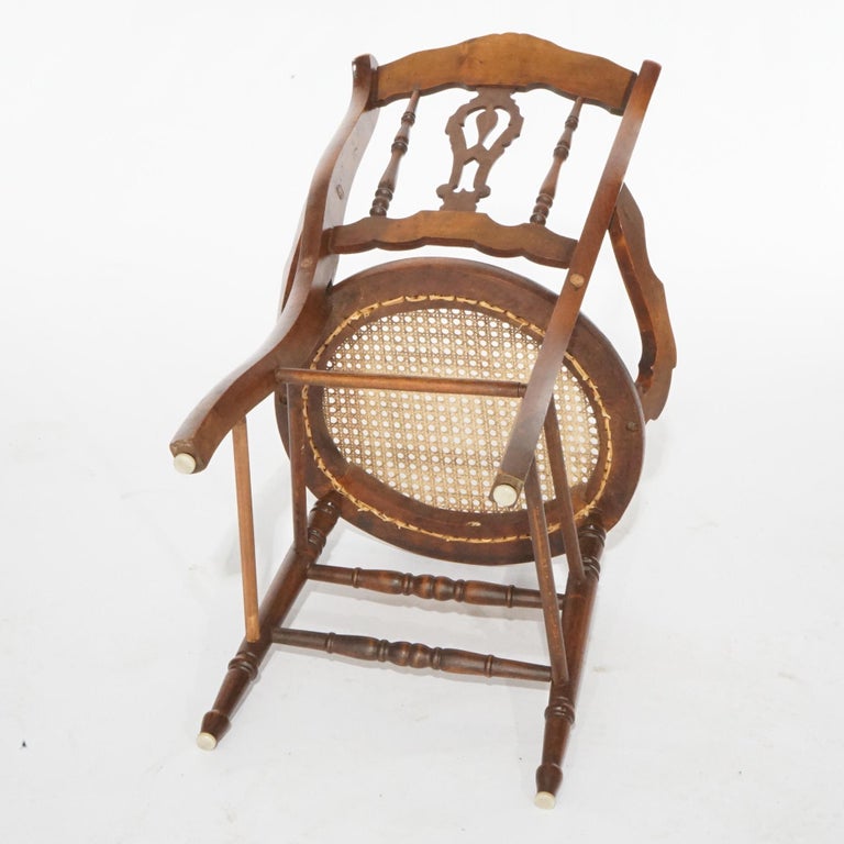 Antique Set of Four Victorian Walnut, Burl & Cane Seat Dining Chairs, Circa 1890
