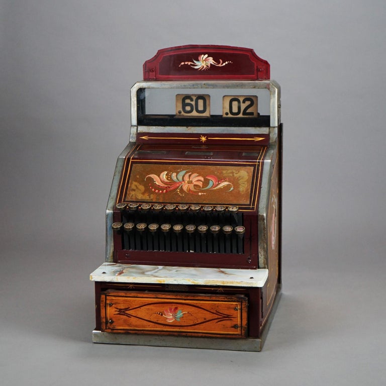 Ornate Antique Gilt & Floral Hand Painted Soda Fountain Cash Register C1920