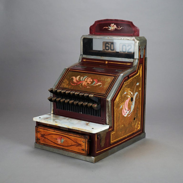 Ornate Antique Gilt & Floral Hand Painted Soda Fountain Cash Register C1920